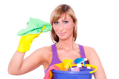 Cleaner with safety equipment preparing a Nottinghill property for service