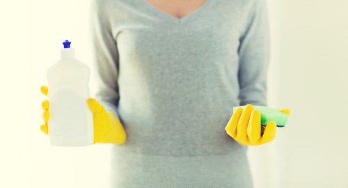 Cleaning specialist inspecting a rug for pet urine damage in Notting Hill