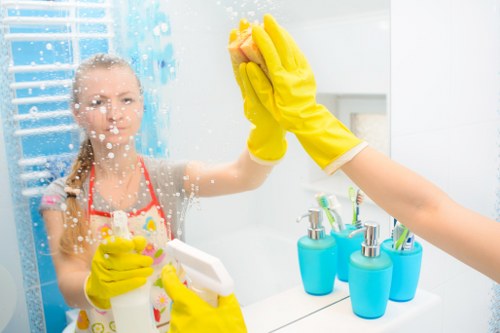 Cleaner discussing a booking confirmation and service details