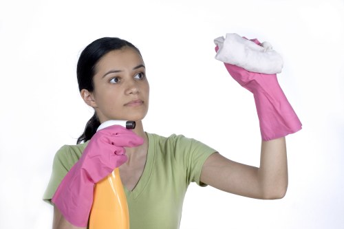 Local cleaner maintaining a Notting Hill residential entrance and hallway